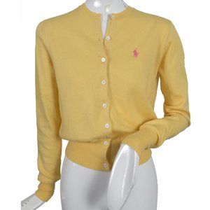 NEW Polo Ralph Lauren Cardigan Style Sweater!  Med  Yellow With Pink Polo Player